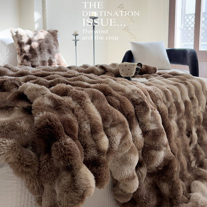 Hoshina™ タイダイラビットファー調ブランケット