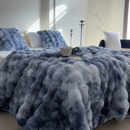 Hoshina™ タイダイラビットファー調ブランケット