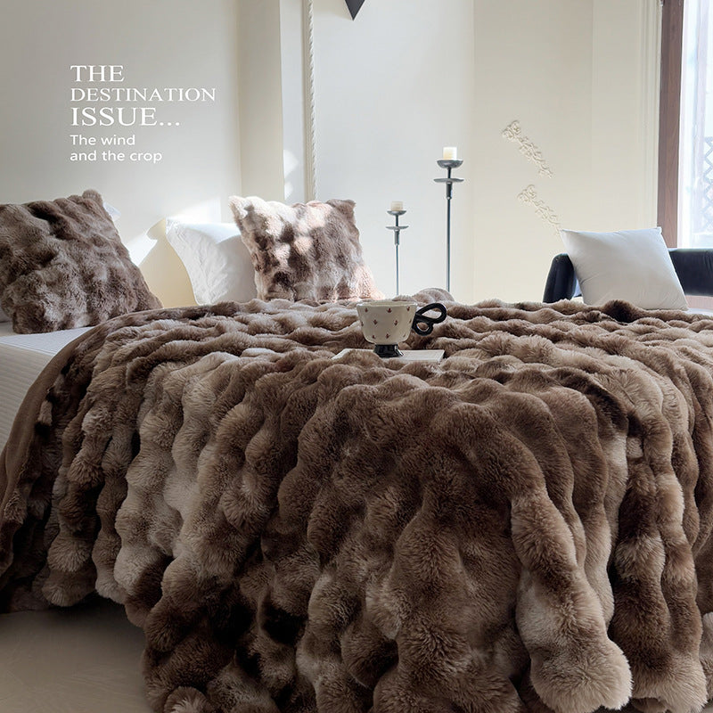 Hoshina™ タイダイラビットファー調ブランケット