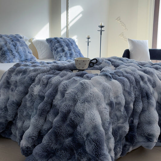 Hoshina™ タイダイラビットファー調ブランケット