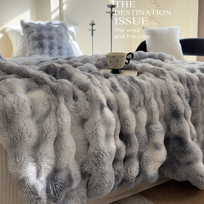 Hoshina™ タイダイラビットファー調ブランケット