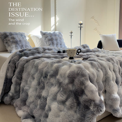 Hoshina™ タイダイラビットファー調ブランケット